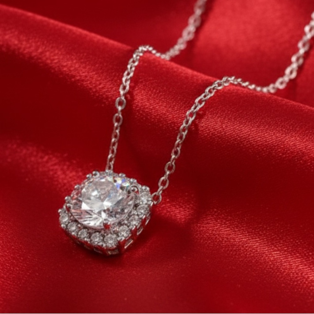 NEW Primrose Sterling‎ Silver Square Cable Chain with Round  CZ Stones Necklace